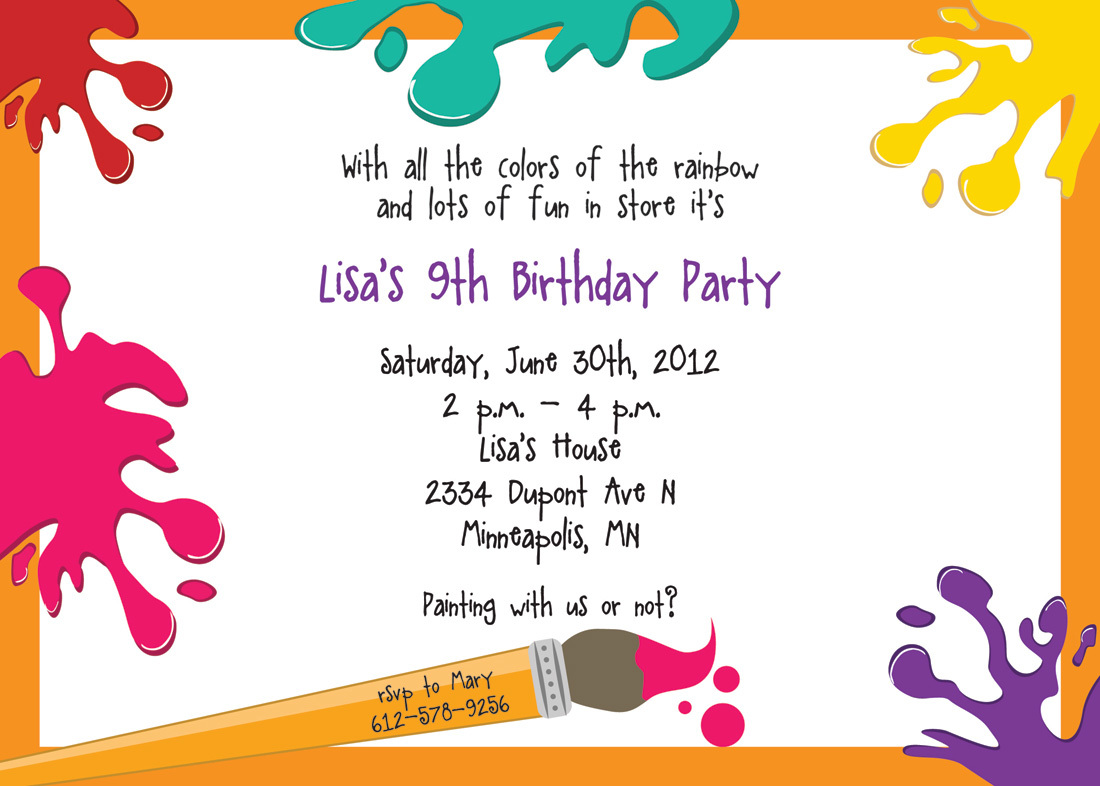 Splatter Paint Art Party Childrens Birthday Party Invitations