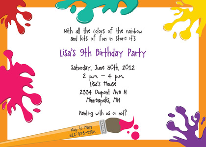 Classic Splash Art Blue Kids Birthday Invitations