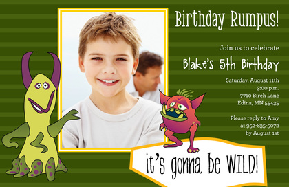 Monster Birthday Blue Birthday Party Invitations