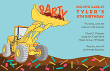 Orange Dump Truck Chevrons Photo Birthday Invitations