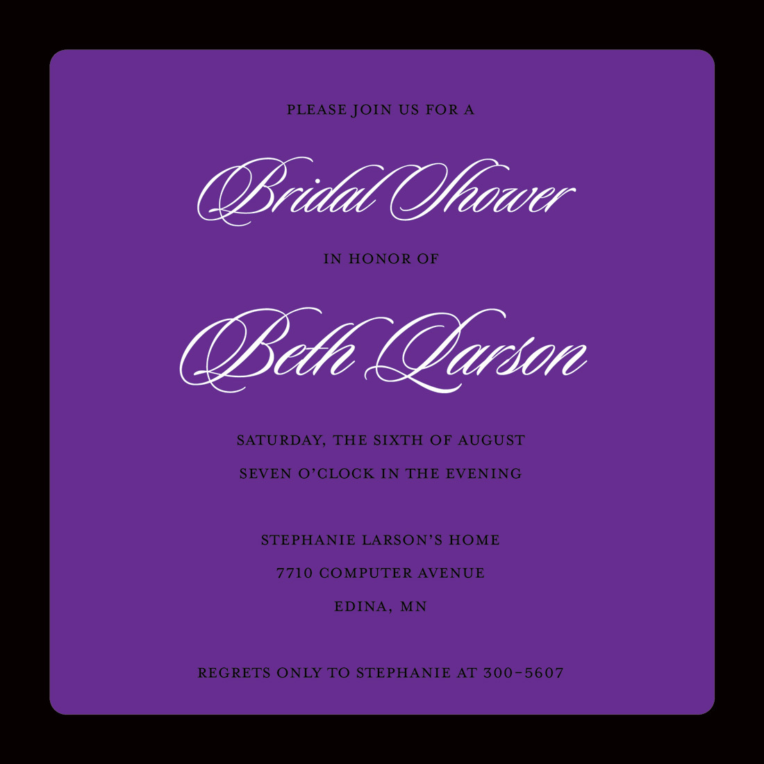 Classic Purple Elegant Black Border Square Invitations