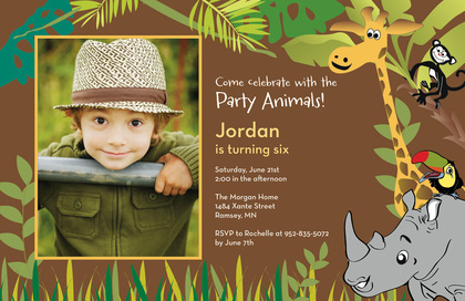 Jungle Animals Forest Green Birthday Invitations