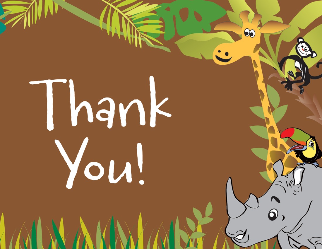Jungle Animals Brown Thank You Cards