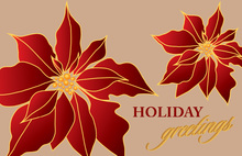 Golden Red Poinsettias Folded Greeting Cards
