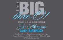 BIG Three-O Blue Birthday Invitations