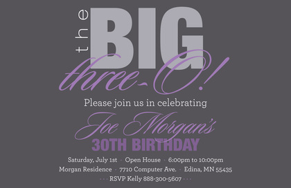 BIG Three-O Blue Birthday Invitations