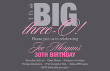 BIG Three-O Softy Pink Birthday Invitations