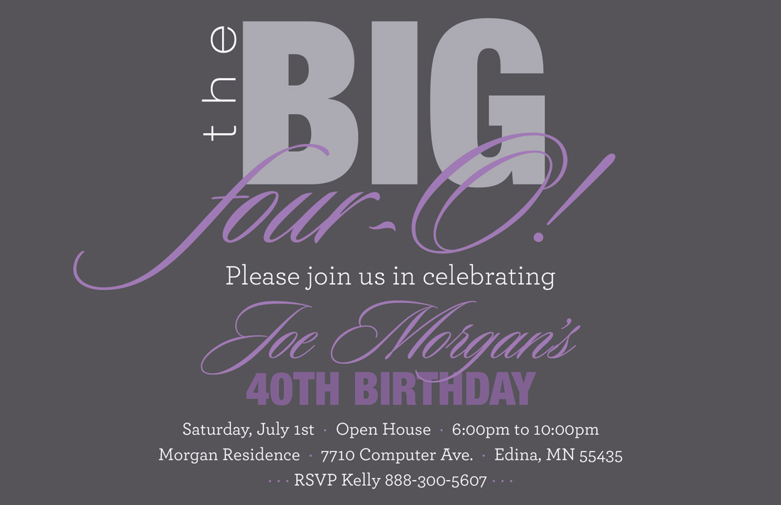 BIG Four-O Lavender Birthday Invitations