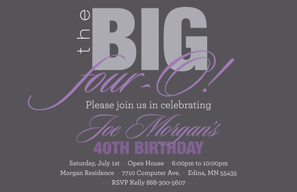 BIG Four-O Elegant Blue Birthday Invitations