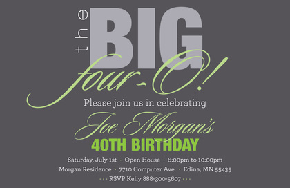 BIG Four-O Elegant Blue Birthday Invitations