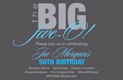 BIG Five-O Fascinating Pink Birthday Invitations