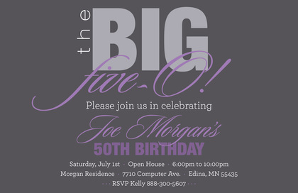 BIG Five-O Fascinating Pink Birthday Invitations