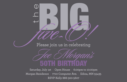 BIG Five-O Orange Birthday Invitations