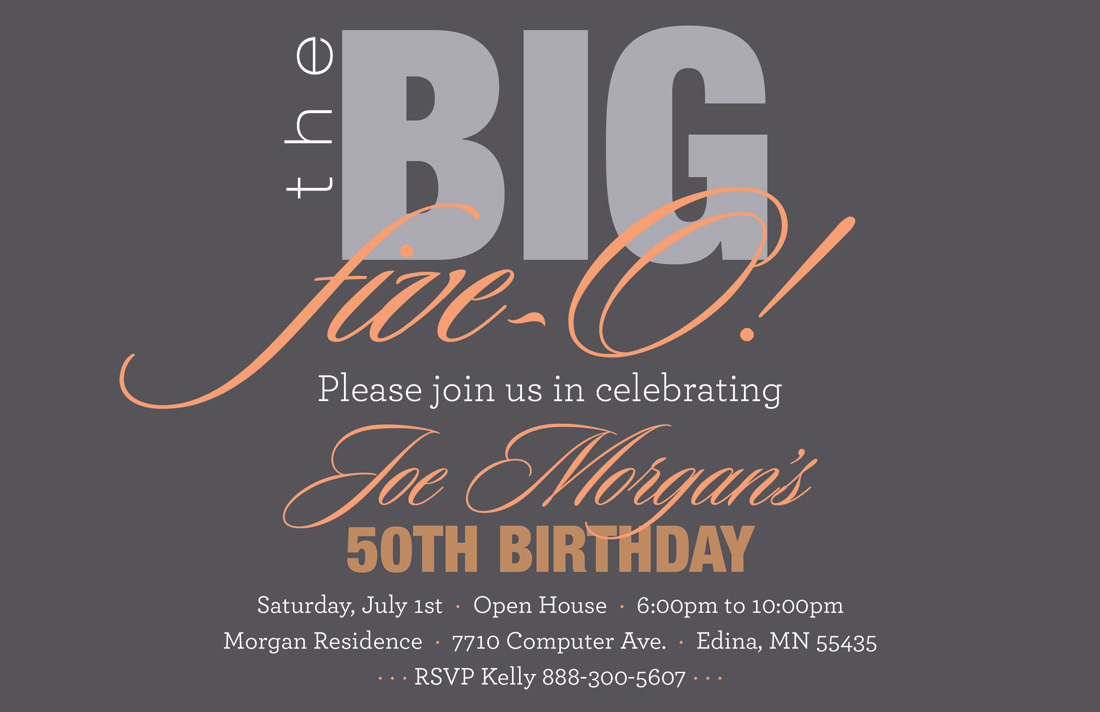 BIG Five-O Orange Birthday Invitations