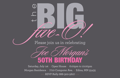 BIG Five-O Orange Birthday Invitations