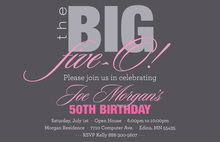 BIG Five-O Fascinating Pink Birthday Invitations