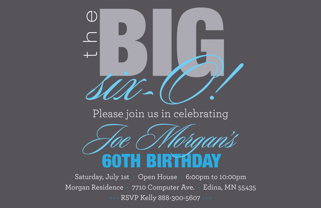 BIG Six-O Fascinating Blue Birthday Invitations
