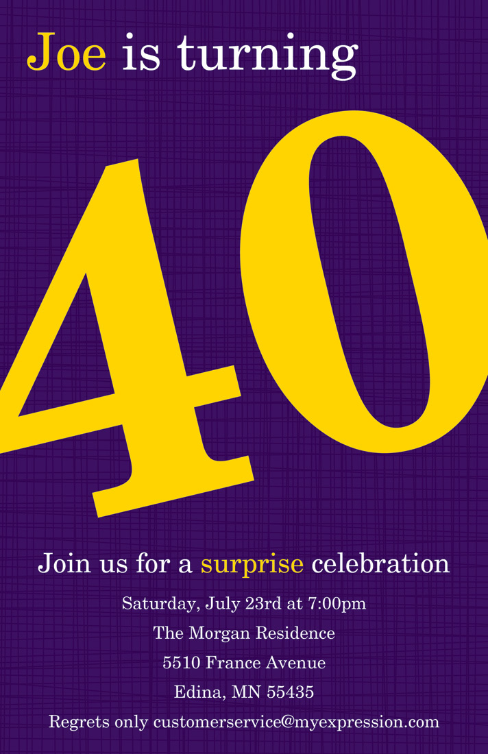 Turning 40 Trendy Purple Birthday Invitations