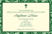 Trendy Damask Baptism Green Invitations