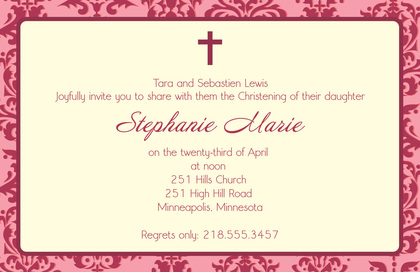 Trendy Damask Baptism Green Invitations