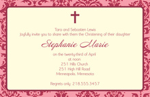 Modern Damask Baptism Pink Invitations