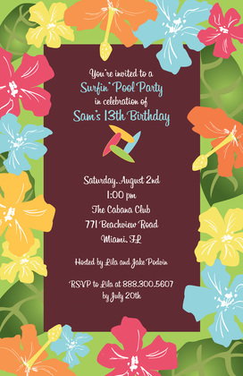 Contrast Colored Hibiscus Tropical Wedding Invitations