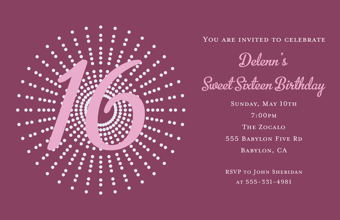 Very Sweet 16 Dot Burst Invitations