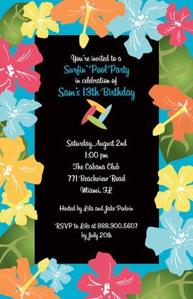 Multicolored Hibiscus Border Floral Invitations