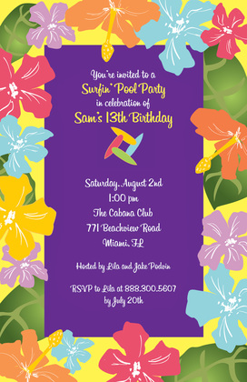 Contrast Colored Hibiscus Tropical Wedding Invitations