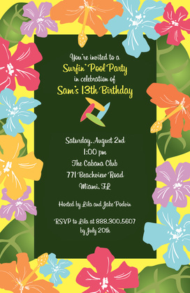 Multicolored Hibiscus Border Floral Invitations