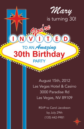 Vegas City Celebration Birthday Invitations