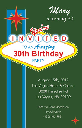 Vegas City Celebration Birthday Invitations