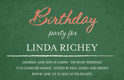 Rustic Birthday Script Red Invitations