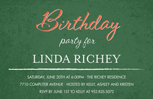 Rustic Birthday Script Green Invitations
