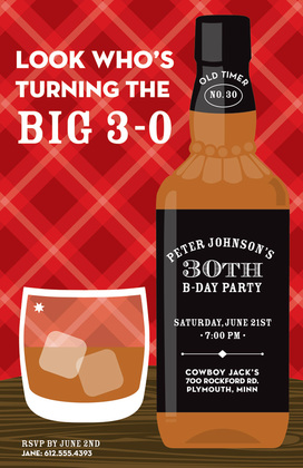 Fun Iconic Drink Ice Whiskey Birthday Invitations