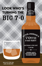 Grey Plaid Whiskey Bottle Birthday Invitations