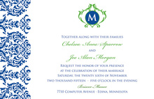 Exquisite Monogram Blue Wedding Invitations
