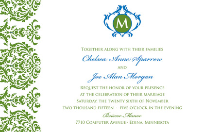 Exquisite Monogram Green Enclosure Cards