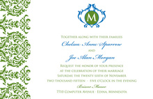 Dainty Monogram Green Monogram Wedding Invitations