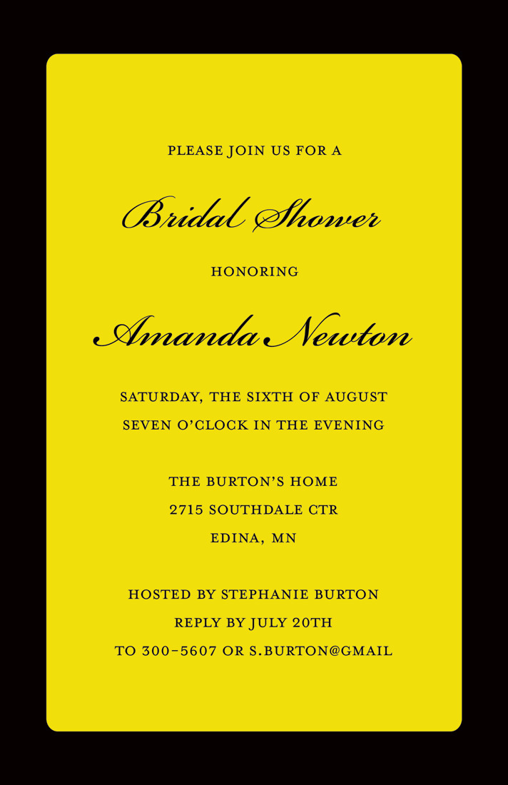 Stylish Yellow Border Party Shower Invitations