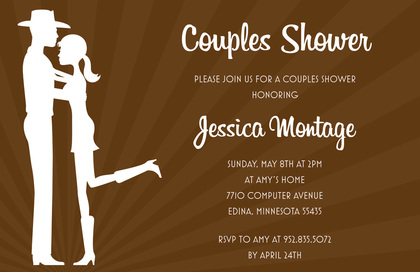 Purple Sunburst Silhouette Western Couple Invitations