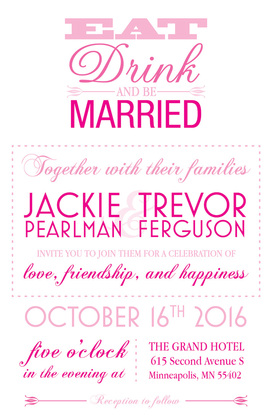 Eat Drink Be Married Purple Text Invitations