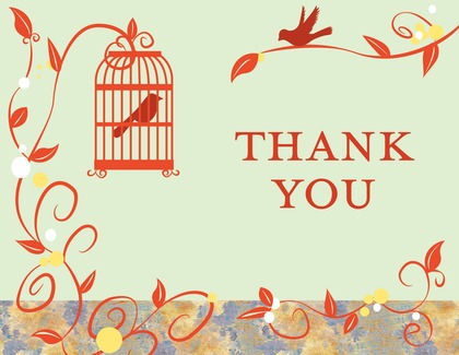 Bird Cage Among Vines Blue Thank You Cards