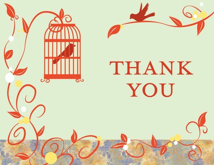 Modern Bird Cage Vines Purple Thank You Cards