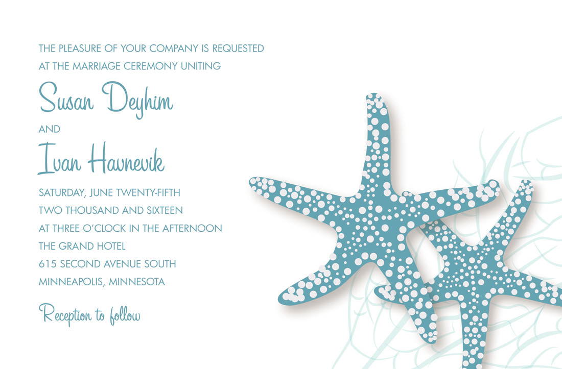 Stylish Slate Blue Starfish Beach Invitations
