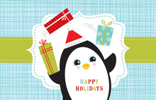 Playful Juggling Penguin Folded Greeting Cards