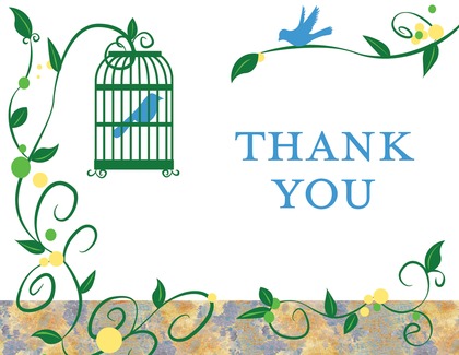 Bird Cage Among Vines Blue Thank You Cards