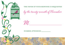 Lovely Bird Cage Among Vines Pink RSVP Cards