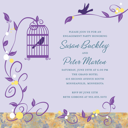 Lovely Bird Cage Among Vines Pink Invitations