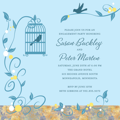 Bird Cage Among Vines Blue RSVP Cards